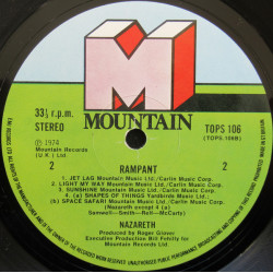 Nazareth - Rampant (II.Hand Vinyl Rarität Pressung 1975 Cover:VG+ Vinyl:VG+)